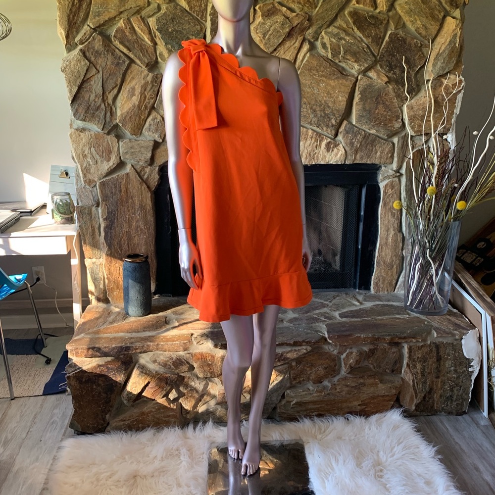 Victoria Beckham orange one shoulder dress